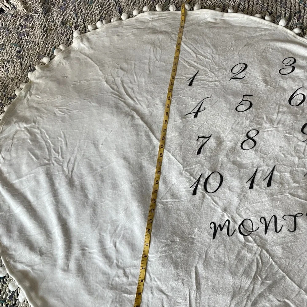Baby milestone white soft flannel blanket Pom Pom trim 1-12 months 40